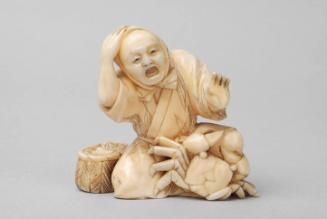Japanese Carved Okimono Figure of a Woman with a Crab