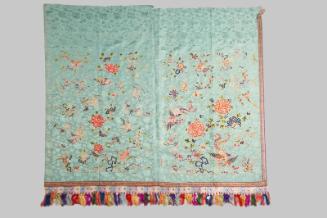Chinese Green Silk Damask Panel with Embroidery