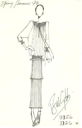 Drawing of Smock and Pleated Skirt for Spring/Summer 1974 Collection