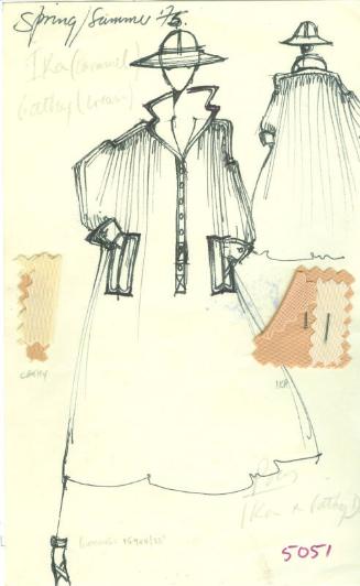 Drawing of Loose Smock Dress with Fabric Swatches for Spring/Summer 1975 Collection