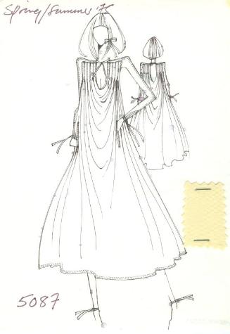 Drawing of Jersey Dress with Fabric Swatch for Spring/Summer 1975 Collection