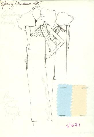 Drawing of Crepe Dress with Fabric Swatches for Spring/Summer 1975 Collection