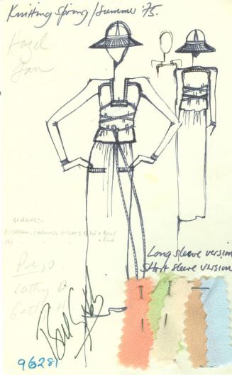 Drawing of Knitted Dress with Fabric Swatches for Spring/Summer 1975 Collection