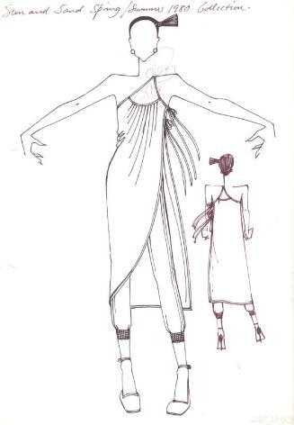 Drawing of Strappy Wrap and Calf Length Trousers