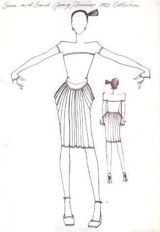 Drawing of Off the Shoulder Knee-Length Dress with Detached Pull-On Sleeves
