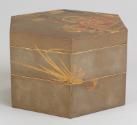 Brown Lacquer Three-Tiered Box with Inlaid Japanese Weaponry