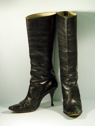 Ladies Black Leather Calf-Length Stiletto Boots