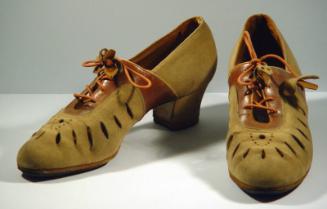 Ladies buff suede and brown leather wedding shoes