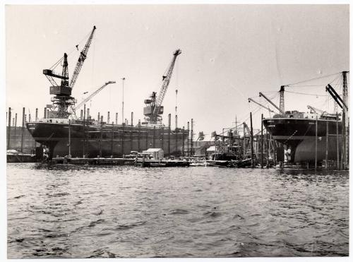 Black and white photograph Showing Building Of The Collier 'lambeth' Built At Hall Russell, 195…