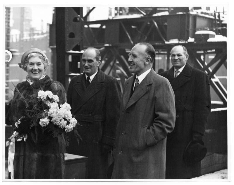 Black and white photograph Showing Launch Of The Collier 'lambeth' Built At Hall Russell, 1958