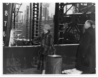 Black and white photograph Showing Launch Of The Collier 'lambeth' Built At Hall Russell, 1958