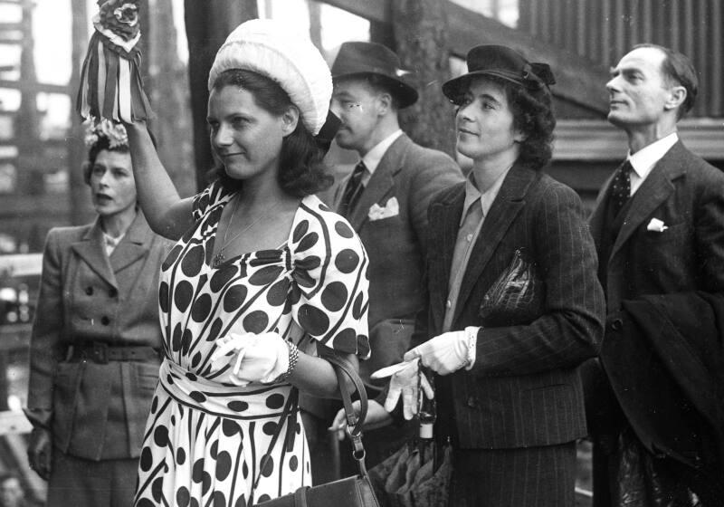 Madame Fourny about to name the trawler Cote d'Argent