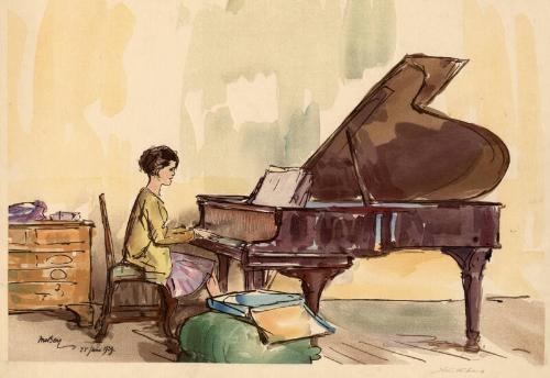 Girl Playing a Piano by Y Urushibara