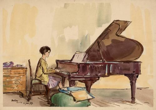 Girl Playing A Piano by Y Urushibara