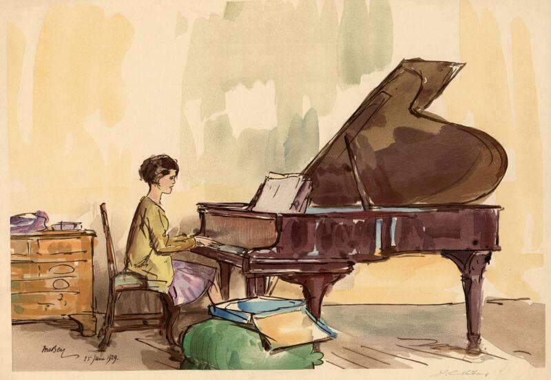 Girl Playing a Piano by Y Urushibara