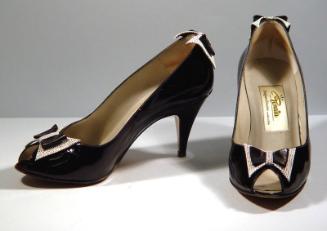 Ladies Black Patent 'Renata' Peeptoe Shoes with Bows