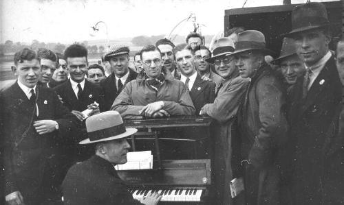 Group Round Piano Possibly  in Glasgow for Jubilee Celebrations of Boys Brigade