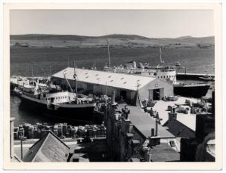 Black and white photograph showing St Ninian and Earl of Zetland at the pier, Lerwick