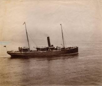 Black and white photograph showing St Ninian at sea, starboard side visible