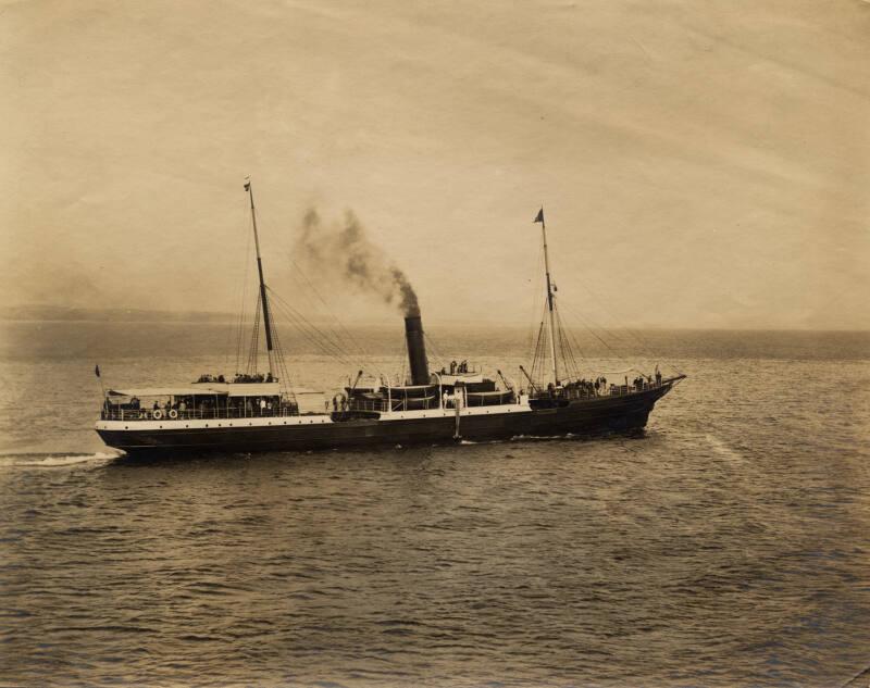 Black and white photograph showing the starboard side of St Nicholas at sea