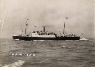 Black and white photograph showing the port side of St Clair at sea