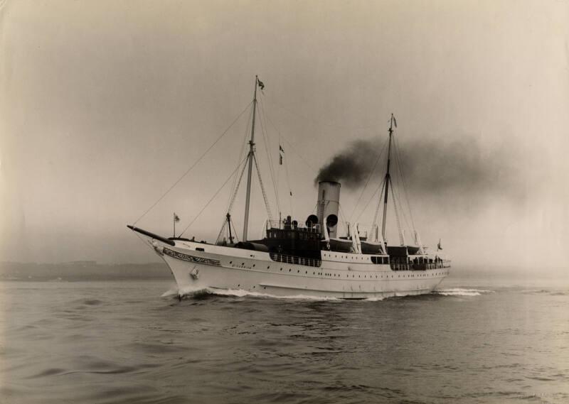 Black and white photograph showing St Sunniva off Aberdeen probably during trials