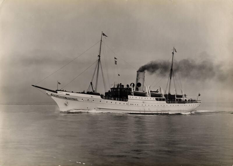 Black and white photograph showing St Sunniva off Aberdeen, probably during trials