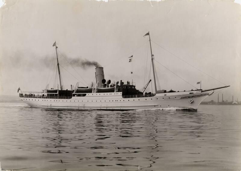 Black and white photograph showing St Sunniva off Aberdeen, probably during trials