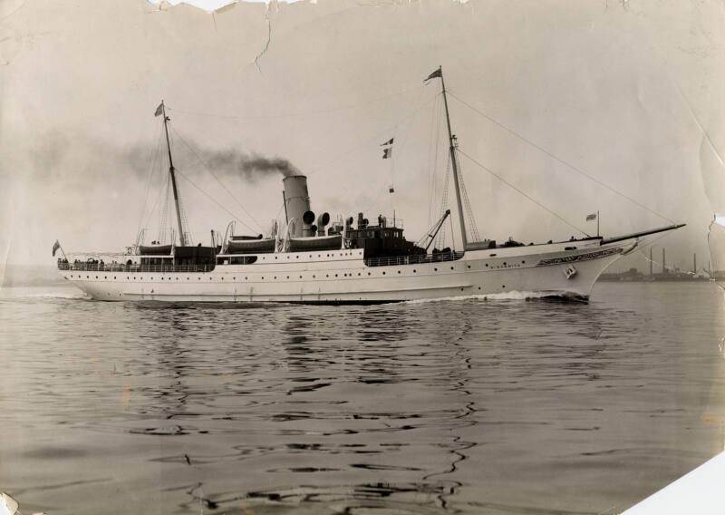 Black and white photograph showing St Sunniva off Aberdeen, probably during trials
