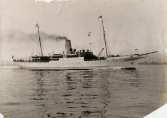 Black and white photograph showing St Sunniva off Aberdeen, probably during trials