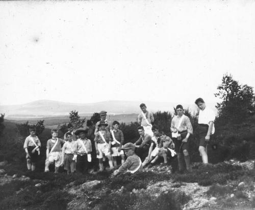 Resting on Way up Hill O' Fare, Boys from  Boys Brigade Camp, Torphins