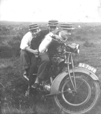 Three Boys Brigade Sergeants on Mororcycle at Boys Brigade Camp at Torphins 
