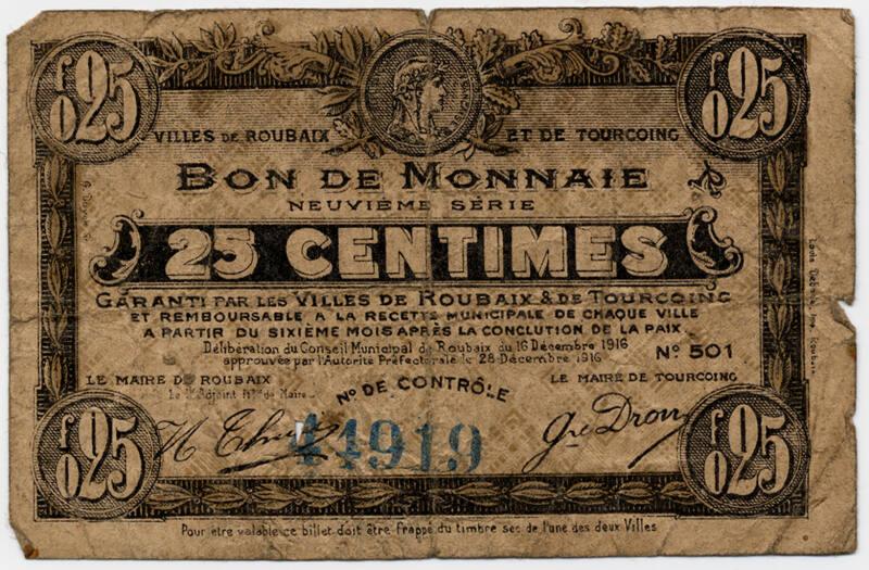 Twenty-five-centime Note (France: World War I)