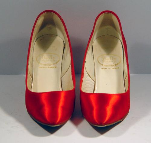 Ladies Scarlet Satin 'Bally' Court Shoes