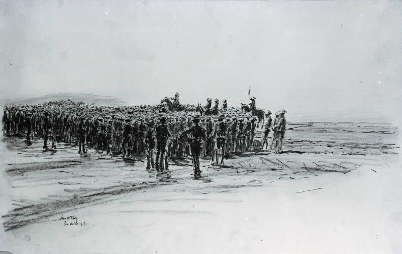 Inspection of the Scottish Rifle Bridge, The Divisional General addressing. 
