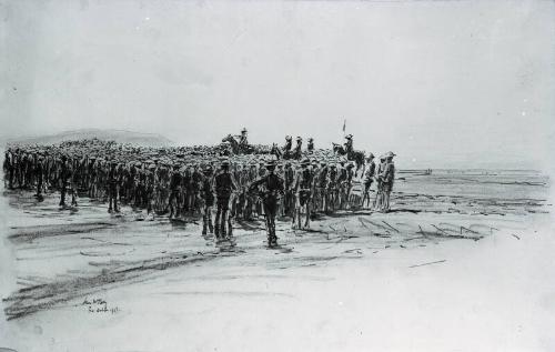 Inspection of the Scottish Rifle Bridge, The Divisional General addressing. 
