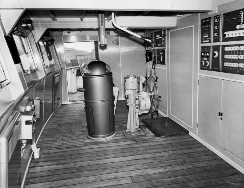 Black and white photograph showing starboard broadside of FRV Discovery
