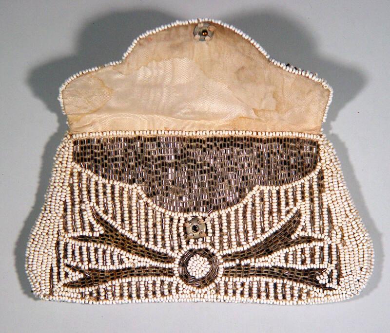 Ladies silver and white beaded evening purse