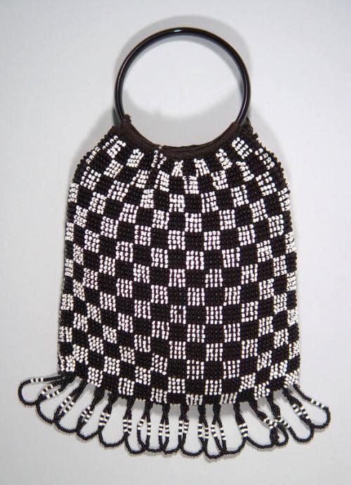 Black and White Check Beadwork Bag