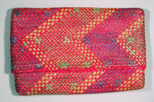 Pink Woven Straw Purse