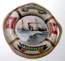 small oil painting in lifebelt showing the Aberdeen trawler Arthur Godfrey