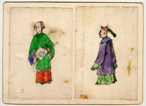 Card with Colour Drawing of Characters in Japanese Costume, possibly produced by Duthie Family