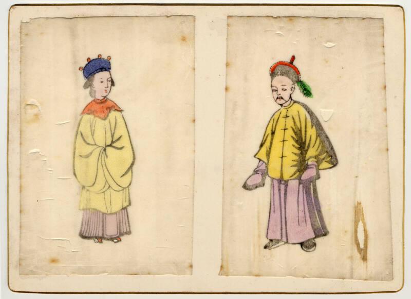 Card with Colour Drawing of Characters in Japanese Costume, possibly produced by Duthie Family