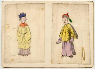 Card with Colour Drawing of Characters in Japanese Costume, possibly produced by Duthie Family