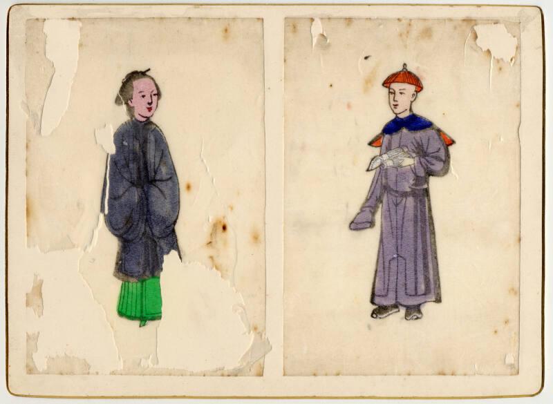 Card with Colour Drawing of Characters in Japanese Costume, possibly produced by Duthie Family