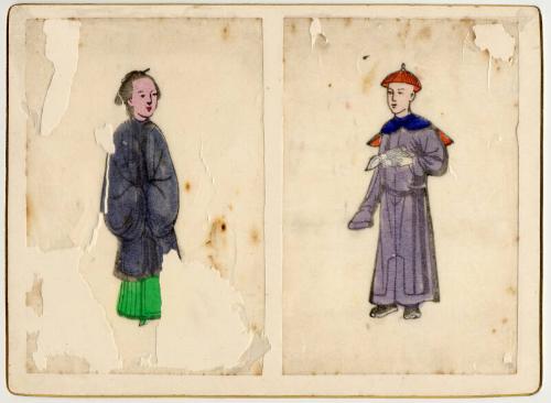 Card with Colour Drawing of Characters in Japanese Costume, possibly produced by Duthie Family