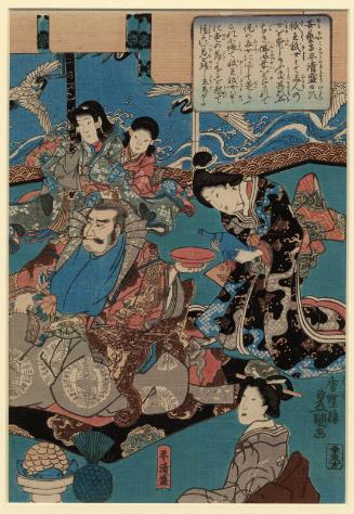 A Seated Warrior Attended By Four Courtesans by Utagawa Kunisada