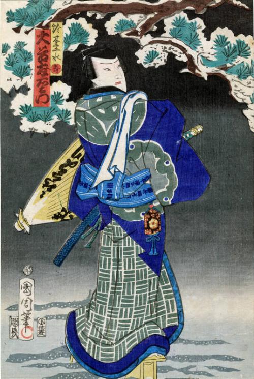 Man Holding A Parasol by Toyohara Kunichika