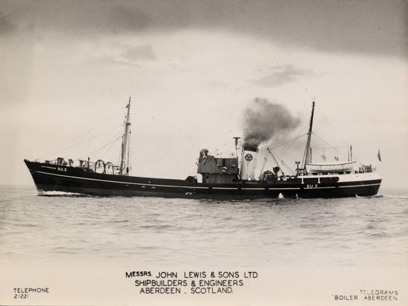 Black and white photograph showing the port side of the trawler Austfirdingur