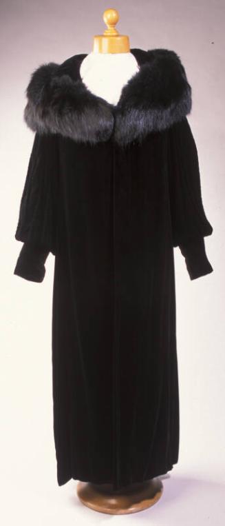 Black Velvet Evening Coat with Fur Collar